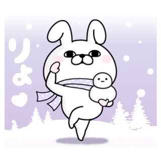 👌 りょ うさぎ, 雪, 冬, 可愛い, 漫画, 動物, 雪景色 telegram sticker