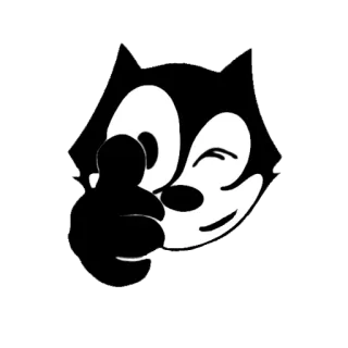 👍 Felix the Cat мультфильм, кот, чёрно-белое, большой палец вверх, классический мультфильм whatsapp sticker