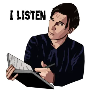 🙂 I LISTEN слушать, заметки, мужчина, персонаж, портрет telegram sticker