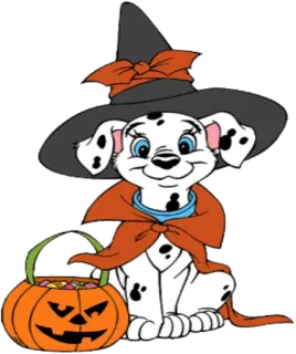 🤠 dalmatiner, welpe, halloween, hexe, kostüm, kürbis, süßigkeiten telegram sticker