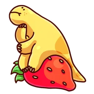 🤔 dinosaurus, stroberi, kartun, imut, binatang, buah, kuning telegram sticker