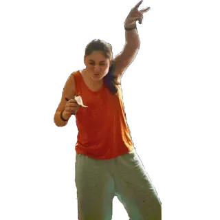 ✌ mujer, persona, camisa naranja, bailando, feliz telegram sticker
