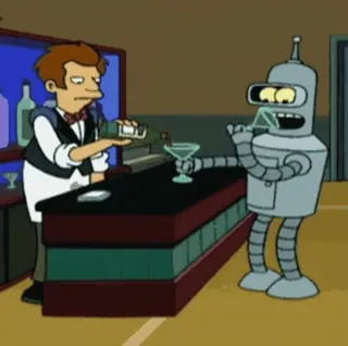 🍸 Bender Futurama Bender, Futurama, robot, bartender, cartoon, drinking telegram sticker