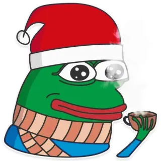 😳 Pepe the Frog Pepe la rana, Navidad, Meme Navidad, Meme, Festivo, Santa Claus, Bebiendo, Té, Café telegram sticker
