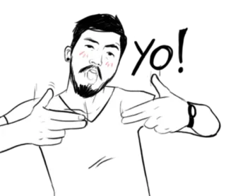 🤘 man, beard, gesture, pointing fingers, cartoon style, illustration, handgun gesture telegram sticker