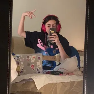 ✌️ girl, selfie, guitar, stickers, laptop, bedroom, headphones, music telegram sticker