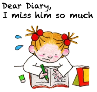 📖 Dear Diary, I miss him so much diário, saudades, tristeza, personagem de desenho animado, escrita, emoção, menina whatsapp sticker