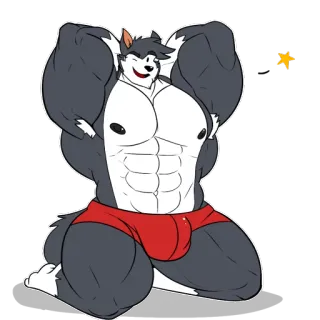 💪 Furry, Muscoloso, Lupo, Antro, Addominali telegram sticker