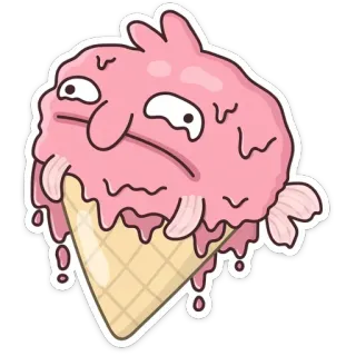 🍦 ice cream, cone, pink, sad, cartoon, dessert, sweet, melting telegram sticker