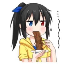 🍜 Anime, Ragazza, Mangiare, Spaghetti, Chibi whatsapp sticker