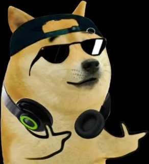 😎 Doge doge, meme, hond, zonnebril, pet, koptelefoon telegram sticker