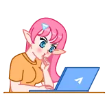 🤔 Anime, Meisje, Computer, Elf, Roze haar, Laptop telegram sticker