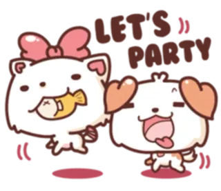 😋 LET'S PARTY 파티, 축하, 동물, 고양이, 개, 우정 telegram sticker