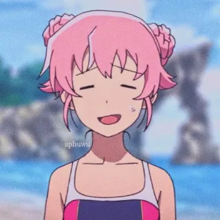💈 Anime, Mignon, Fille, Cheveux Roses, Maillot de Bain, Plage whatsapp sticker