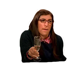 💃 Mayim Bialik The Big Bang Theory actress, scientist, glasses, champagne, tv telegram sticker