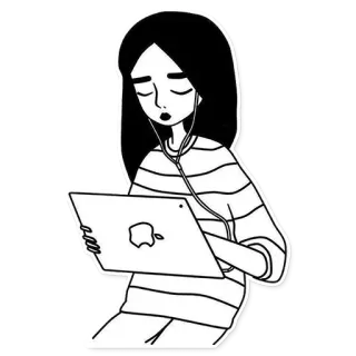 😙 chica, iPad, tecnología, Apple, electrónica, dibujo animado telegram sticker