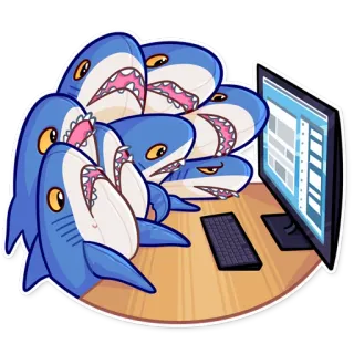 👀 requin, ordinateur, dessin animé, animaux, drôle, mème telegram sticker