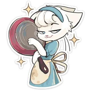 😏 猫, 動物, 料理, 主婦, 漫画, フライパン, 家庭 telegram sticker