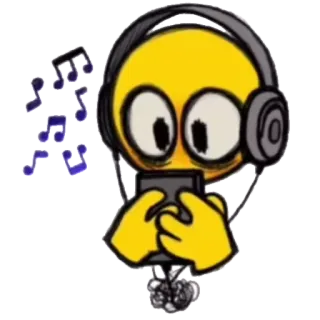 🎵 絵文字, 音楽, ヘッドホン, 聴く, 黄色, 漫画, エンタメ telegram sticker
