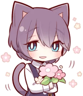 🌸 chat, animé, chibi, fleurs, mignon, kawaii telegram sticker