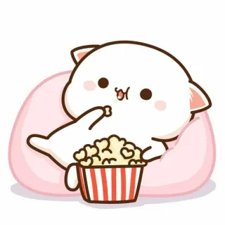 🍓 kucing, imut, kawaii, popcorn, Peachcat, nonton film whatsapp sticker