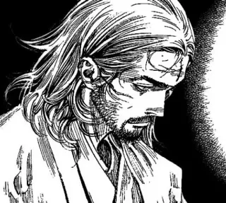 ⚔ hombre, triste, preocupado, cara, cicatrices, manga, serio whatsapp sticker