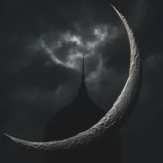 🌚 luna, mezzaluna, notte, cielo, scuro, nuvole, silhouette, edificio telegram sticker