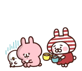🐰 thỏ, dễ thương, hoạt hình, kawaii, trà, tình bạn telegram sticker