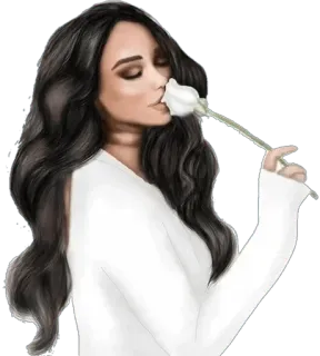 🌷 femme, rose, blanc, robe, cheveux longs, beauté whatsapp sticker