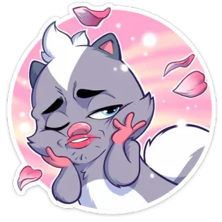 👧 Cartone animato, Puzzola, Animale, Carino, Petali, Bacio, Divertente telegram sticker