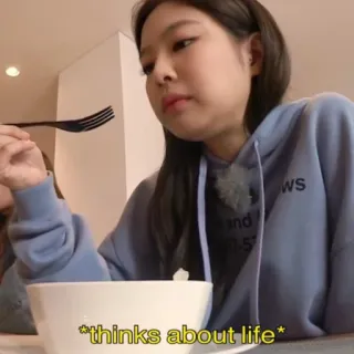 🙂 *thinks about life* woman, thinking, life, food, eating, bowl, fork telegram sticker