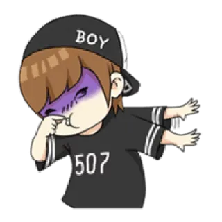 😣 BOY kartun, anak laki-laki, topi, dab, chibi, ungu whatsapp sticker