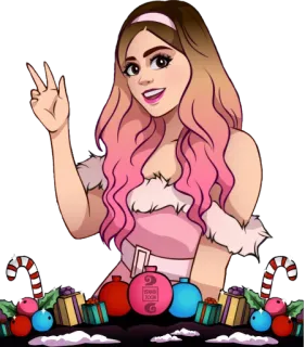 ✌️ mujer, Navidad, adornos, bastones de caramelo, regalos, lindo, pelo rosa, dibujos animados telegram sticker
