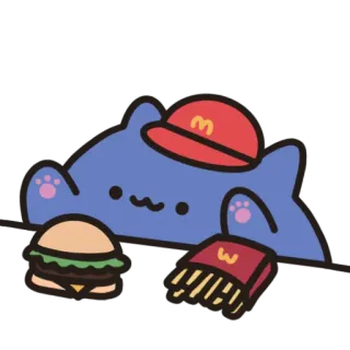 🍔 gato, hamburguesa, patatas fritas, comida rápida, dibujos animados, lindo, caprichoso, comida telegram sticker