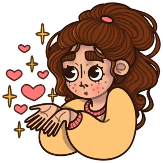 😘 fille, coeurs, paillettes, amour, dessin animé, mignon, voeux telegram sticker