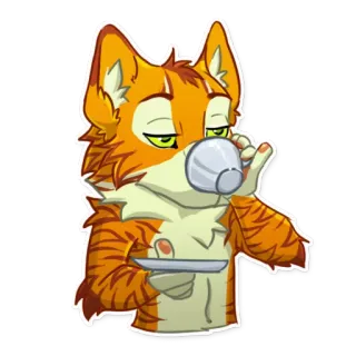 ☕️ animal, renard, thé, boisson, mignon, dessin animé whatsapp sticker