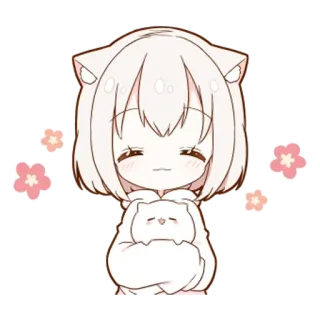 ☺️ kawaii, anime, cute, cat girl, chibi, flowers telegram sticker