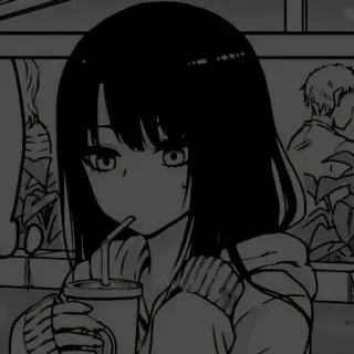 🍭 Dziewczyna anime, Picie, Manga, Czarne włosy, Kubek, Słomka telegram sticker