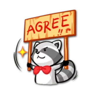 🆗 AGREE raton laveur, accord, convention, dessin animé, animal, signe whatsapp sticker