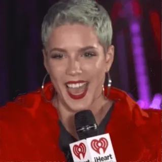 😐 Halsey นักร้อง, คนดัง, ไมโครโฟน, iHeartRadio telegram sticker