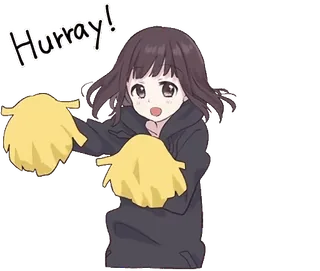 🙌 Hurray! Cheerleader, Anime, Pompons, Cartoon, Aufgeregt, Feier whatsapp sticker