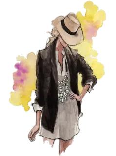 👒 mode, style, femme, chapeau, robe, aquarelle, illustration telegram sticker