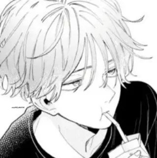 📍 アニメ, マンガ, 男の子, 飲んでいる, ストロー, 白黒 telegram sticker