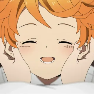 ☺️ Emma The Promised Neverland anime, tersenyum, imut, karakter, ilustrasi, rambut oranye, The Promised Neverland whatsapp sticker