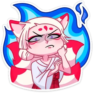 💪 狐娘, アニメ, かわいい, 怒り, キツネ, 和風, マンガ telegram sticker