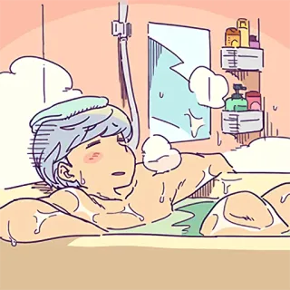 🛁 bad, douche, ontspannen, anime, man, water, bubbel whatsapp sticker