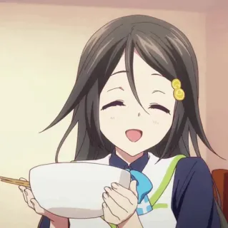 🌸 Anime, Ragazza, Mangiare, Ciotola, Bacchette, Sorriso telegram sticker