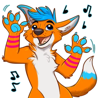 🔊 renard, dessin animé, animal, joyeux, musique, notes, danse whatsapp sticker