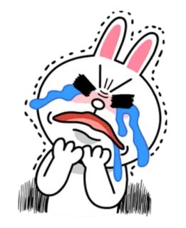 😢 Cony кролик, плач, грустный, эмоция, мультфильм, LINE Friends whatsapp sticker