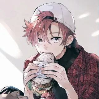 😐 anime, cartoon, character, food, sandwich, eating telegram sticker
